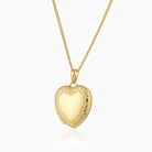 9 ct gold heart locket with a Grecian style engraved border on a 9 ct gold curb chain