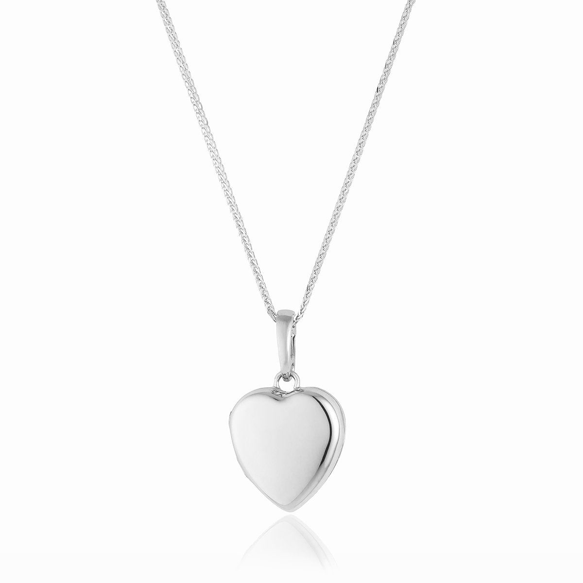 18 ct petite white gold heart locket on an 18 ct white gold franco chain