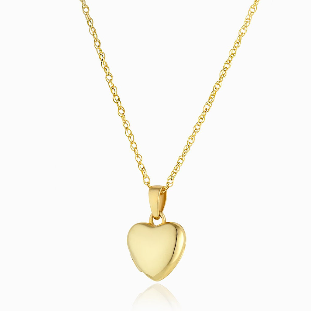 Petite 9 ct gold heart locket on 9 ct gold rope chain
