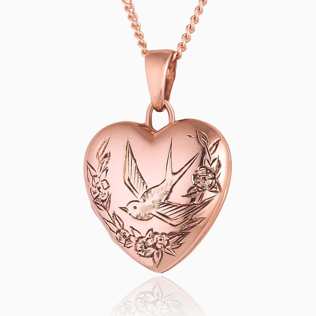 Product title: Rose Gold Swallow and Flowers Locket, product type: Locket