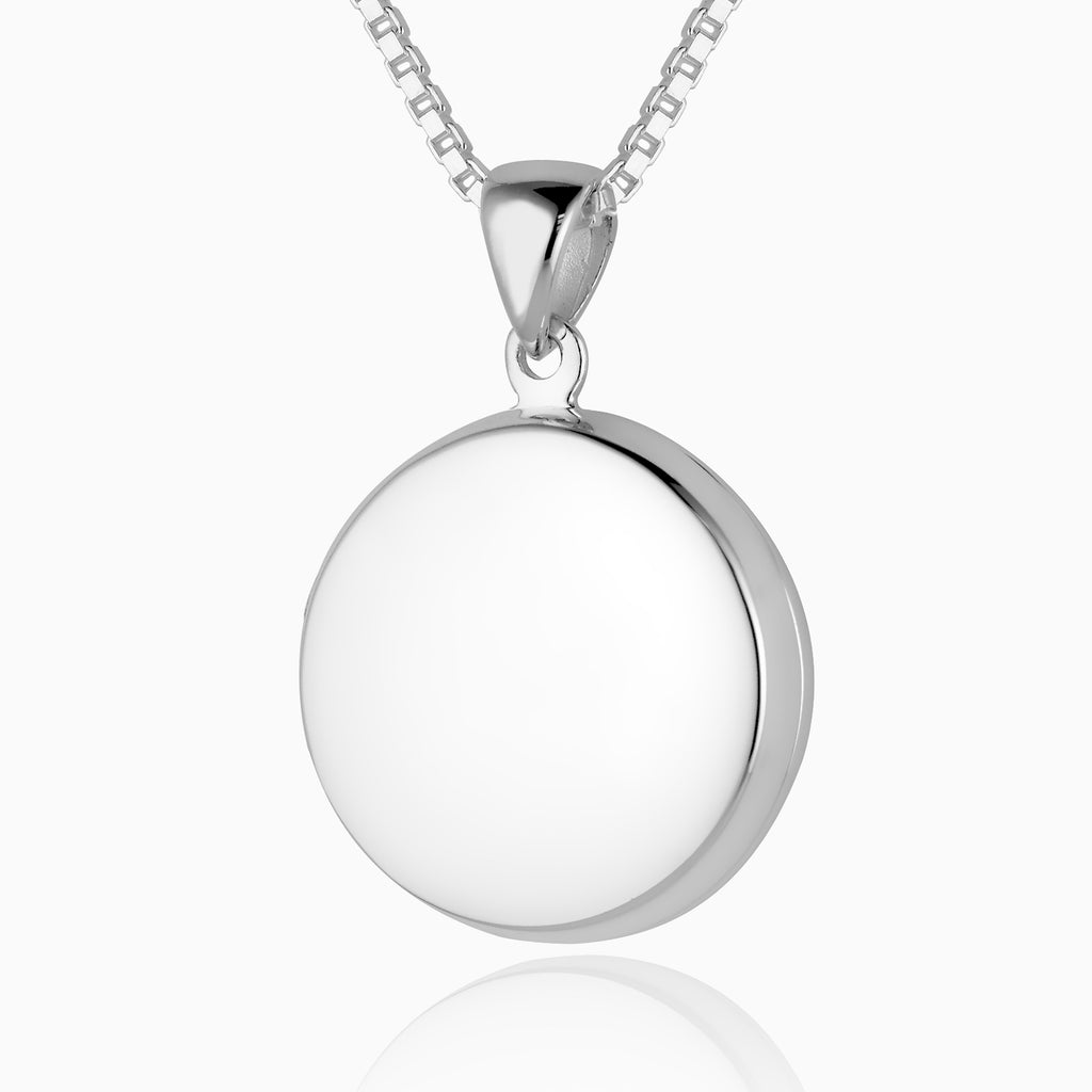 sterling silver round locket on a sterling silver box chain