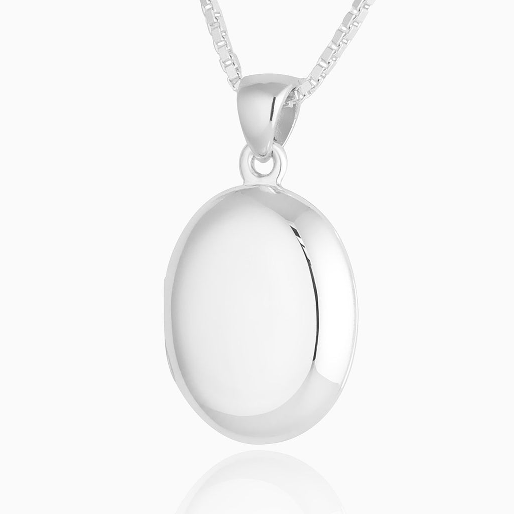 sterling silver oval locket on a sterling silver box chain