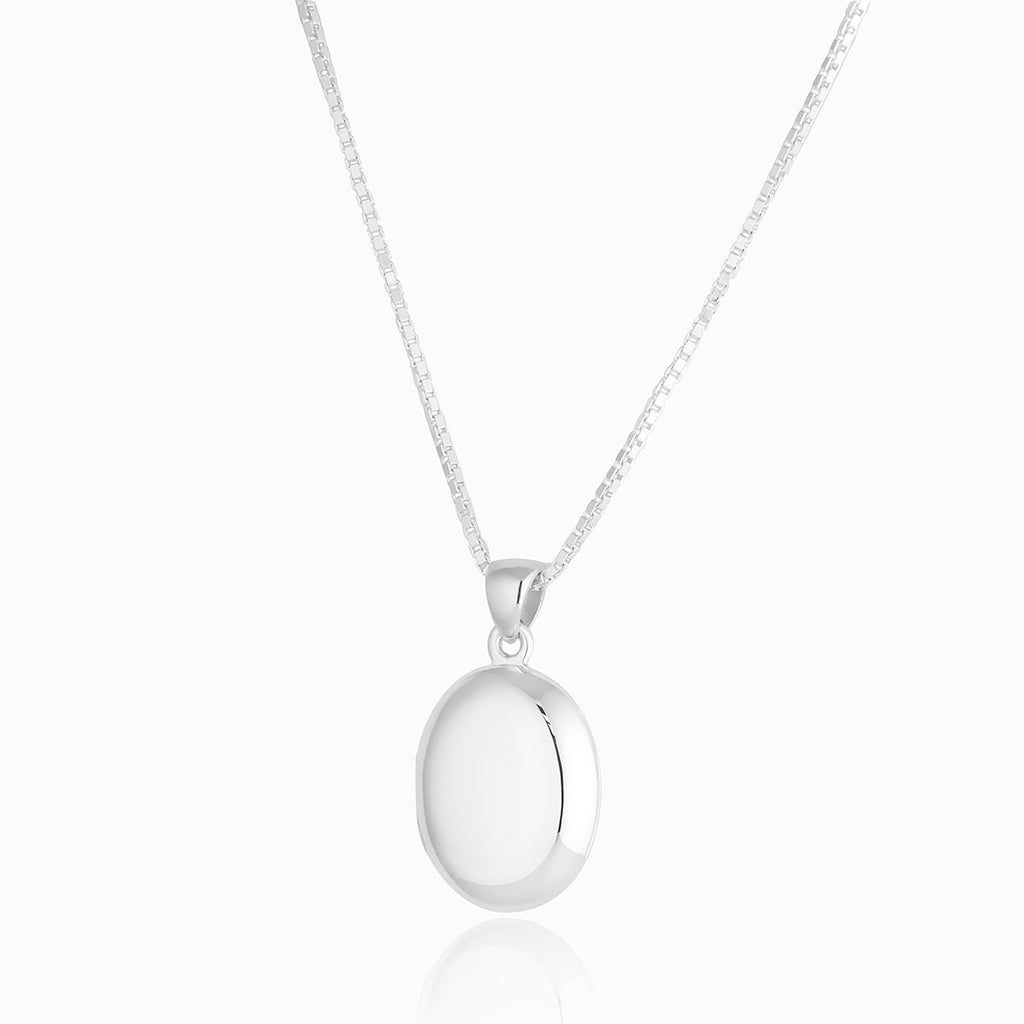 sterling silver oval locket on a sterling silver box chain