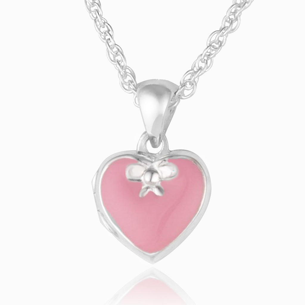 Sterling silver 925 heart locket with pink and white enamel design.