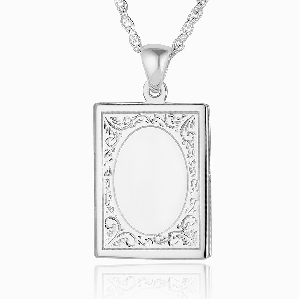 Rectangle sterling silver 925 locket with hand engraved design.